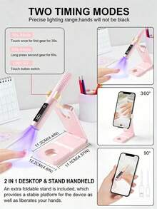 1pc Handheld UV Nail Lamp With Stand, Mini Portable Wireless Nail Lamp With LCD Screen, Compact Nail Lamp, Portable LED Nail Lamp, Wireless USB Rechargeable Fast Curing Nail Lamp, Gel Curing Function, Pink Charging Straight Tube Nail Lamp, Small Portable Battery Powered Mini Nail Lamp - Multicolor - View 6