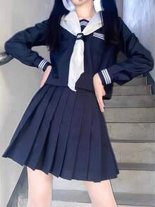 1 قطعة زي تنكري على طراز المدرسة اليابانية، ملابس علوية كولونيل بحري طويلة الأكمام + تنورة مصغرة مطوية + طقم ربطة عنق، زي مدرسي على طراز JK مناسب لتصوير الصور، تنكر التخرج، موعد في الحديقة، عيد الحب، زي نادي البنات، حفل الكرنفال - متعدد الألوان - مشاهدة 9