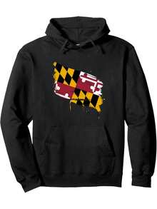 Maryland Flag Hoodie - Unisex Sweatshirt With Chesapeake Bay And State Map Print, Lightweight And Comfortable Sweater For Men, Casual Wear, Travel Souvenir (Proud Maryland Design, MD Badge Style) - 黑色 - 查看 1