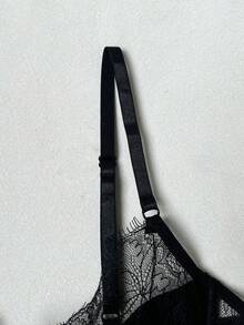 Women's Lace Sexy Bodysuits With Garter Belt (Including Pantyhose) - Black - View 7