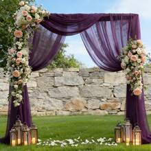 2 tấm vải voan trang trí cổng cưới, kích thước 75*300cm, màu trắng, chất liệu polyester, thích hợp cho lễ cưới ngoài trời, tiệc sinh nhật, có thể tái sử dụng và giặt được. - Nhiều màu - Xem 9