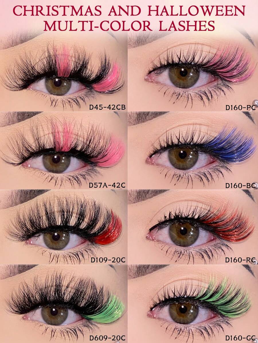 1 Pair Shiny Ombre Faux Mink Eyelashes, Shiny Natural Long And Fluffy, Suitable For Party, Makeup, Cosplay And Other Occasions - Multicolor - View 1