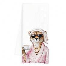 Coffee Leopard Bathroom Hand Towels, Funky Sunglasses Bathrobe Cheetah Decorative Hand Towels For Bathroom Washroom, 16x24 Inch - Leopard - View 1