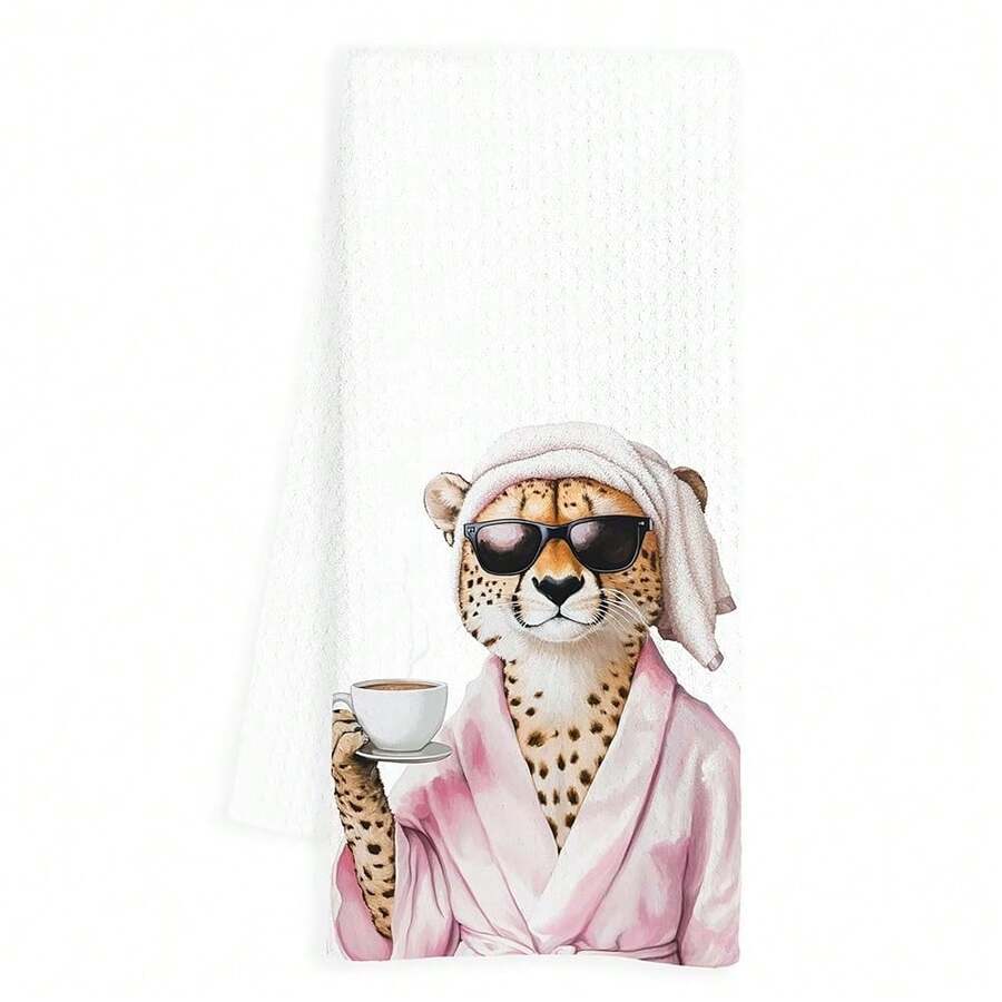 Coffee Leopard Bathroom Hand Towels, Funky Sunglasses Bathrobe Cheetah Decorative Hand Towels For Bathroom Washroom, 16x24 Inch - Leopard - View 1