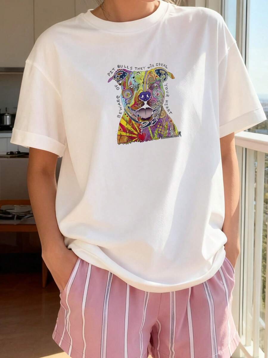 Beware-Of-Pit-Bulls,-Dean-Russo-Pitbull-Original---Dog-Lover-T-Shirt-For--Women-Girls-Kids - 白色5 - 查看 1