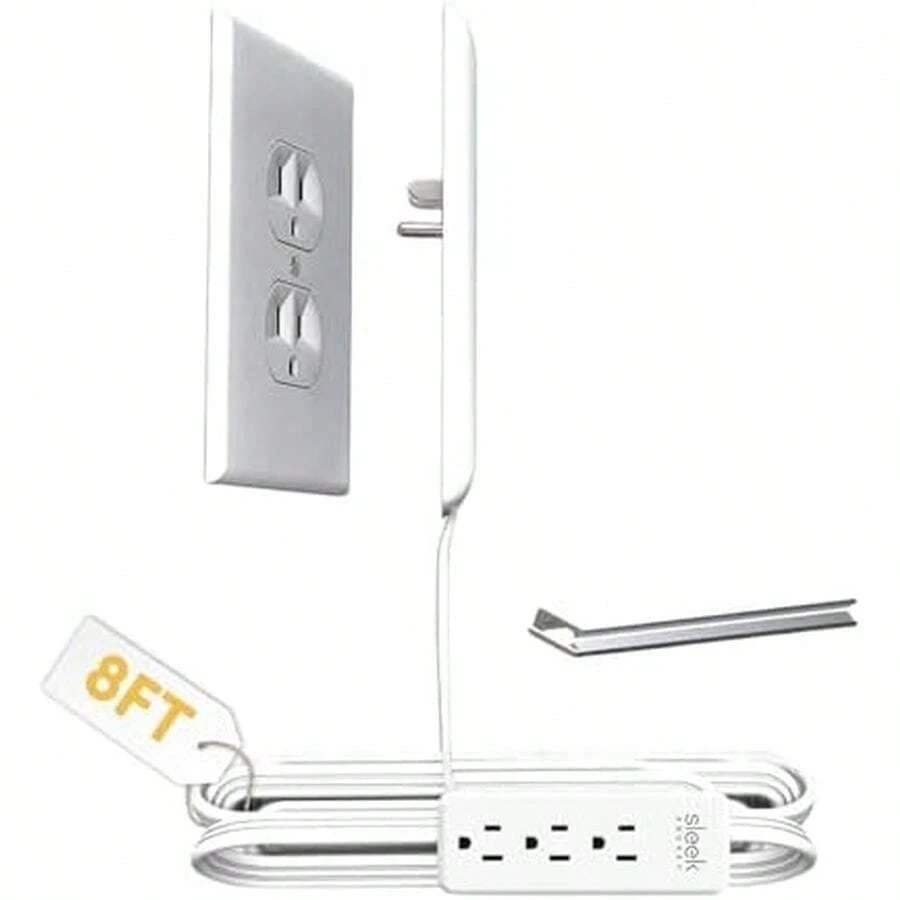 Sleek Socket Cubierta de salida eléctrica ultradelgada a prueba de niños con regleta de alimentación de 3 salidas y kit de cubierta de cable protector, 8 pies, tamaño universal - / - Ver 1