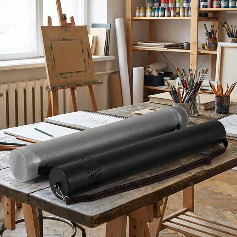 DEWEL 2-Pack File Holders, Plastic Poster/Art Supplies Organizers, Adjustable, Waterproof, Telescopic Portable Bags With Shoulder Straps, Suitable For Drawing, Cartography, Map Scrolls And Blueprints - Black and Gray - View 1