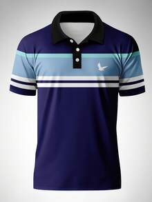 Men's Contrast Stripe Print Business Casual Short Sleeve Polo Shirt - Multicolor - View 2