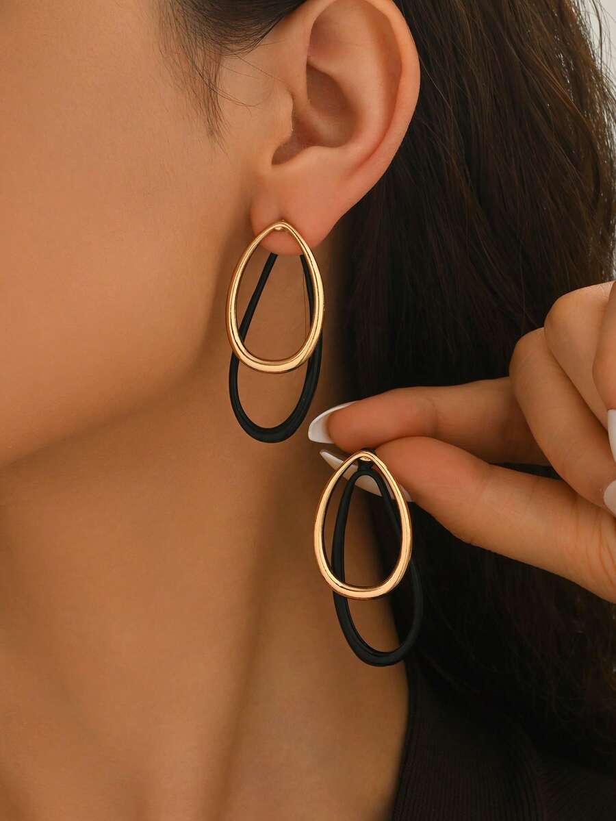 1 Pair Fashionable Front & Back Geometric Teardrop Earrings, Minimalist Middle Eastern Style, Suitable For Daily Outfit Matching