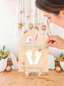 1 Set DIY Oster Fußabdruck Kunst Holz Meilenstein Karten, Oster Souvenirs - perfekt für Baby Partys, Dekorieren Ihrer Baby's erste Oster Party, Herstellen von Feiertags Foto Requisiten, Gestalten des Familien Feiertags Tisches oder als wertvolle Erinnerungsstücke ausstellen. - Verschiedenfarbig - Übersicht 6