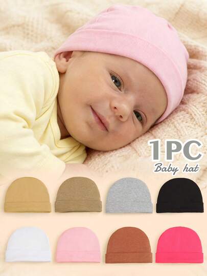 1pc Newborn Soft Breathable Solid Color Beanie Hat, Skin-Friendly Lightweight Hospital Cap, Elastic Rib Knit Fits Different Head Circumferences, Suitable For 0-3 Months Babies, Spring/Summer Daily Use And Outings