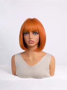 12-Inch Bright Orange Bangs Bob Wig | Short Synthetic Hair Suitable For Y2K Style And Daily Looks - 橘色 - 查看 5