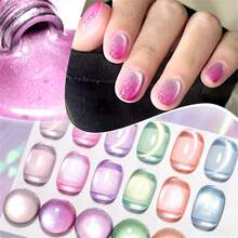 MEET ACROSS 6pcs 7ml Pink Northern Lights Water Light Cat Eye Gel Nail Polish Set, Aurora Glitter Crystal Magnetic Semi Permanent Soak Off UV LED Varnish Manicure Nail Art DIY For Home And Salon Nail Supplies Nails - 彩色 - 查看 5