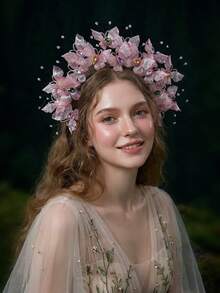 1件粉色水晶蝴蝶皇冠头饰，仙女风发饰，适合舞会、晚宴、摄影、情人节、女士服装