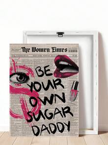 1幅复古艺术海报，黑色嘴唇图案，报纸背景，镜面球，高跟鞋，嘴唇，字体“做自己的糖爹”，油画艺术，海报印刷，适用于卧室、客厅、餐厅、厨房、书房、浴室、走廊、酒吧、咖啡馆、宿舍装饰，是送给朋友的理想礼物，墙面艺术，家居装饰，房间装饰帆布画，无框礼物，生日和毕业礼物
