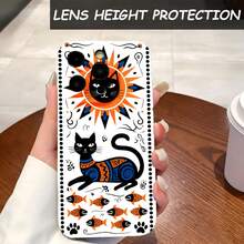 1PC Phone Case ,  Black Cat Sun Fish Pattern , Stylish Phone Case, Phone Decoration, All-around Lens Protection, Creative Small Gift, Funny Gift for Boys and Girls - ブラック - チェックする 4