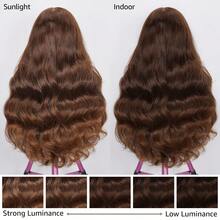 200% 密度 28 英寸自然棕色 13x4 13x6 高清透明蕾丝前假发 预拔发际线假发 28 英寸无胶水水波纹真人前额发丝 女士时尚混纺假发 适合日常佩戴或聚会 - 棕色 - 查看 10