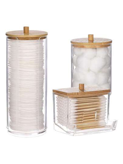 Bathroom Vanity Swab Storage Box, Transparent Plastic Medicine Container, Bathroom Accessory Set, Storage Box Organizer, Can Store Swabs, Balls, Pads, Dental Floss Picks, Etc.