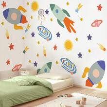 Cosmic Space Rockets Wall Stickers Galaxy Astronaut Planet Stars Space Objects Wall Decals For Bedroom Playroom Bathroom Home Wall Decor - Multicolor - View 6