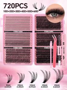 720pcs Ultra High Density DIY False Eyelash Set, 8-16mm 10D-150D D Curl Natural Style, Ultra Thick & Fluffy, Suitable For Daily Use And Beginners, Perfect For Daily Occasions, Weddings, Outdoor Activities, Travel, Parties - Pink - View 6