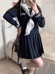 1 قطعة زي تنكري على طراز المدرسة اليابانية، ملابس علوية كولونيل بحري طويلة الأكمام + تنورة مصغرة مطوية + طقم ربطة عنق، زي مدرسي على طراز JK مناسب لتصوير الصور، تنكر التخرج، موعد في الحديقة، عيد الحب، زي نادي البنات، حفل الكرنفال - متعدد الألوان - مشاهدة 12