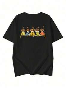 New Summer Z-Gen Y2K Style Women Funny Cartoon Print Crew Neck Short Sleeve T-Shirt - Black - View 7