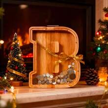 Wooden Large Letter Piggy Bank, Letter Shaped, Customizable Initial, Fun Birthday, Christmas, Holiday Gift - Multicolor - View 5