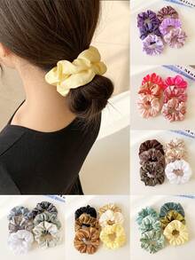 6pcs Satin Fabric Scrunchies Set, High Elasticity Non-Damaging Hair Ties, Simple Versatile Ponytail Accessories - Multicolor - View 2
