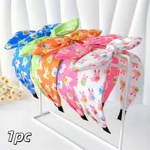 1pc Easter Bunny & Egg Print Fabric Bunny Ear Wide Headband, High Crown Pressure Hair Accessory, Suitable For Holiday Party, Daily Outings, Boho Cute Hair Hoop ,Hair Band ,Diadema - Multicolor - View 2