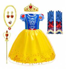 TendenciaVestido De Fiesta De Princesa Blancanieves Para Niña, Con Collar Guante Crown Anillo Pendientes 5 Piezas De AccesoriosCalidad premium - Rojo - Ver 11