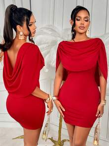 AIJ Amarilo Women's Spring/Summer New Style Versatile, Slim-Fitting & Elegant Scoop Neck Bodycon Dress - High-Stretch Red Knitted Style, Ideal For Daily Wear, Parties, Gatherings, Banquets, Valentine's Day & Other Occasions