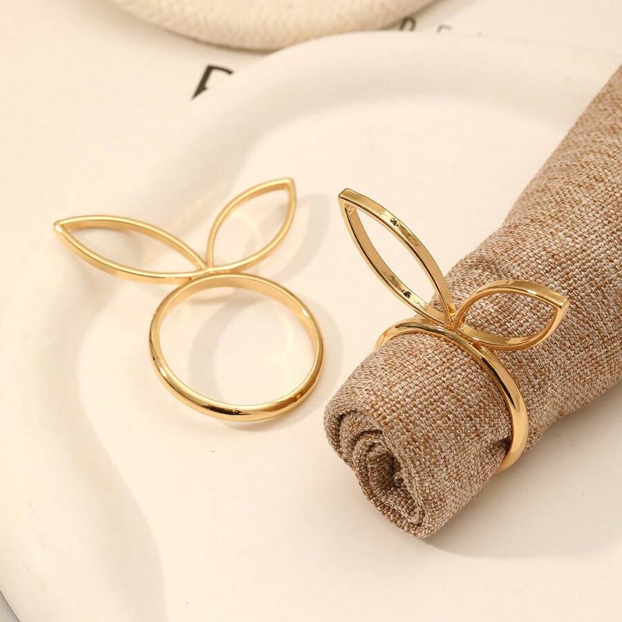 6/10/20pcs Easter Holiday Table Decor, Rabbit Ear Hollow Napkin Rings, Available In Gold And Silver Colors. Hotel Easter Table Decoration. - Multicolor - View 1