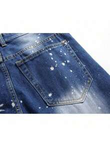 Pantalones largos de marca con diseño rasgado y agujeros, sueltos y de pierna recta - Azul - Ver 8