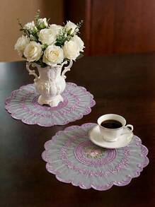 Cirelle 1 件/4 件涤纶桌垫，刺绣餐桌装饰，隔热，防刮，防尘，适用于婚礼、派对、礼物、生日、圣诞节