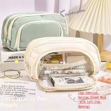 1PC Macaron-Colored Large-Capacity Pencil Case - INS-Style Stationery Bag, Portable Handheld Pouch, Multi-Functional Cosmetic Bag With Multiple Compartments For Easy Organization | Suitable For Students & Office Use, Ideal For Storing School Supplies, Cosmetics, Makeup Brushes & Household Small Parts - Multicolor - View 5