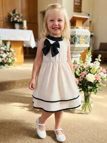Girl's Bow Flowy Summer Dresses Cute Halter Neck Sleeveless A Line Homecoming Formal Princess Party Dress - 杏色 - 查看 8