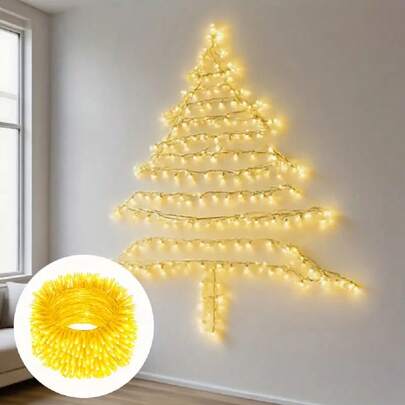 1条，100颗LED星光灯串，USB供电，8种灯光模式，家居装饰，户外装饰，适用于氛围营造、房屋、婚礼、派对、春季庭院、花园、节日户外照明