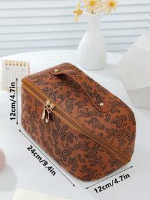 1 PC Dark Brown Paisley Handbag With A Sophisticated Feel Make Up Bag,Fashionable And Casual Large Capacity Portable Zipper Makeup Bags,Travel And Vacation Essentials Cosmetic Bags For Sanitary Napkins,Pouch Pads,Wired Earphones - 亮橙色 - 查看 9
