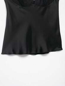 DEEKA Women's Fashionable Sexy Lace Satin Blouse, Spring/Summer - Black 1 - View 7