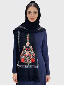 1 件优雅加厚披肩，时尚百搭的奢华节日围巾，温暖冬季披肩礼品 - 黑色 - 查看 4