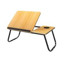 Height-Adjustable Folding Laptop Bed Table With Tablet Slot And Cup Holder, 57x33x28cm, Walnut/Black