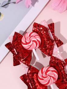 Set de 2 pasadores de pelo con lazo de piruleta de San Valentín, pasadores de pelo con lazo de lentejuelas brillantes, pasadores de pelo con decoración de caramelos dulces, perfectos para la fiesta de San Valentín. Pueden ser un regalo para la familia o usarse como accesorios, pasadores y decoraciones de pelo para mujeres.