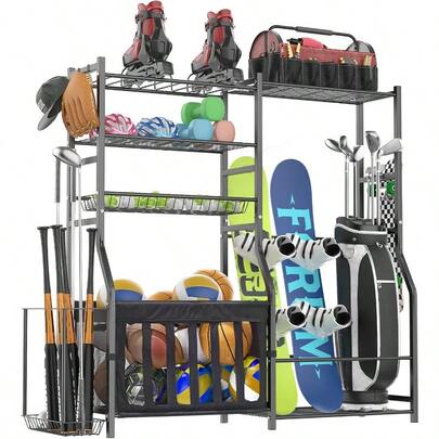 PrzbdbqshGarage Sports Equipment Organizer Strong Load Bearing Golf Bag Organizer Multi Use Golf Ball Rack Basketball Rack For Sports Gear And Outdoor Toy Ball Storage
