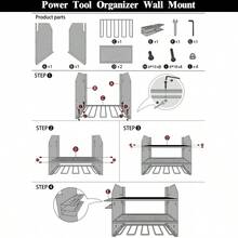 Heavy Duty Power Tool Organizer Drill Holder Wall Mount Power Tool Storage Rack - Red - View 5