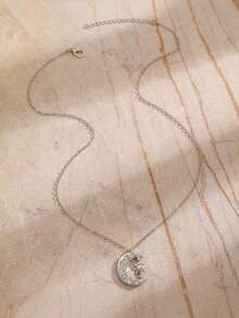 1pc Men's Fashion Minimalist Unique Design Cubic Zirconia Moon & Sun Pendant Necklace, Versatile Men Jewelry - Multicolor - View 6