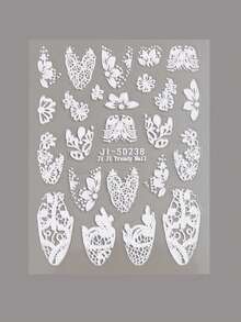 优雅蕾丝美甲贴纸套装 - 包括黑色3D立体、黑白箔片和白色镂空巴洛克设计，超薄纹理贴纸，适用于新娘、节日和DIY美甲，1/2片装。 - 彩色 - 查看 22