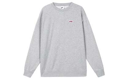  Nike Sportswear Men's Crew Neck Long Sleeve Sweatshirt With Embroidered Logo, Light Grey
