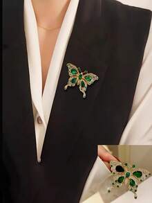 1 pièce Broche vintage élégante verte de papillon pour femme - Alliage de luxe avec zirconium cubique et strass, convient pour les fêtes, les cadeaux, les mariages et les séances photo