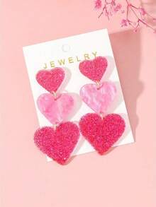 1pair Glitter Pink Heart Acrylic Earrings | Women's Valentine's Day Mother's Day Romantic Gift Jewelry - Nhiều màu - Xem 1