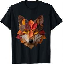 Wolf Herbstblätter Künstlerisches Tierkunst Blatt Herbst Ästhetisches T-Shirt Damen T-Shirt Grafik T-Shirts Crop Tops Outfits Tops T-Shirt 3WCO - Schwarz - Übersicht 2